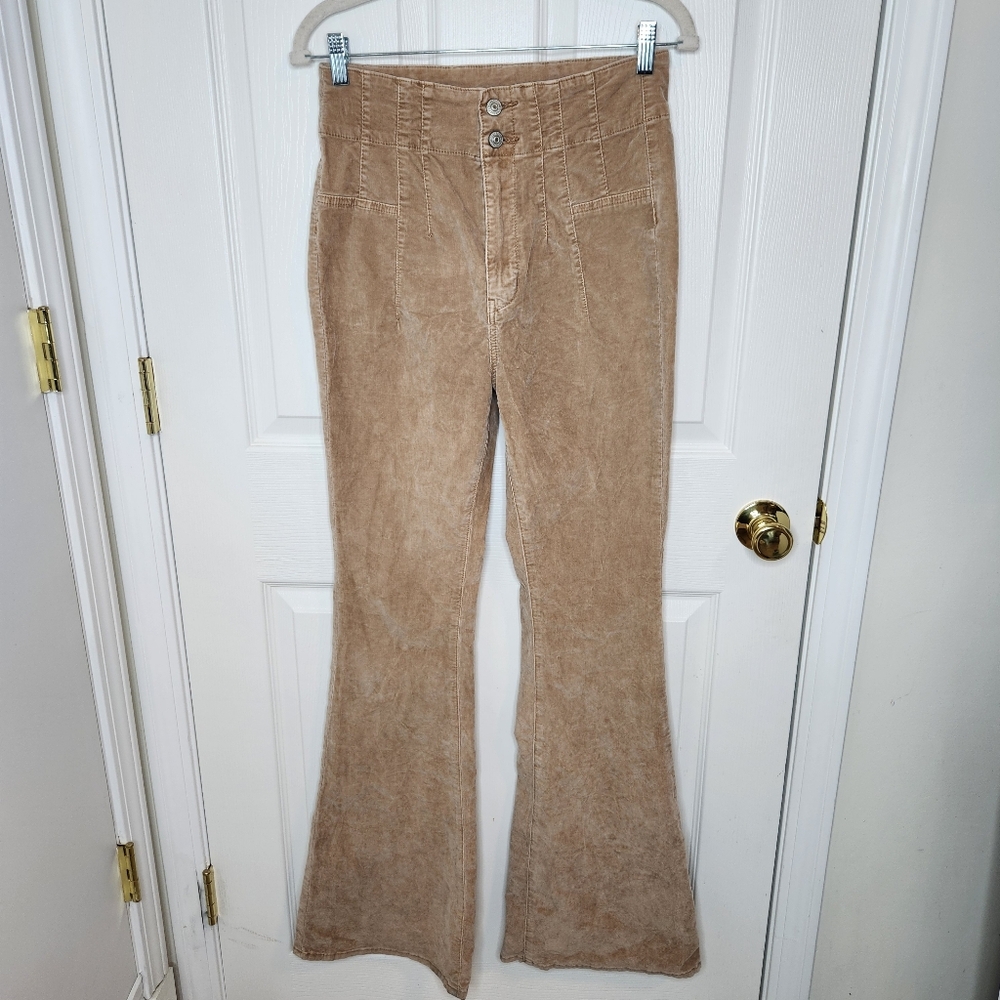 We The Free Flare High Waist Corduroy Pants Size 28 Beige Tan - Picture 1 of 10